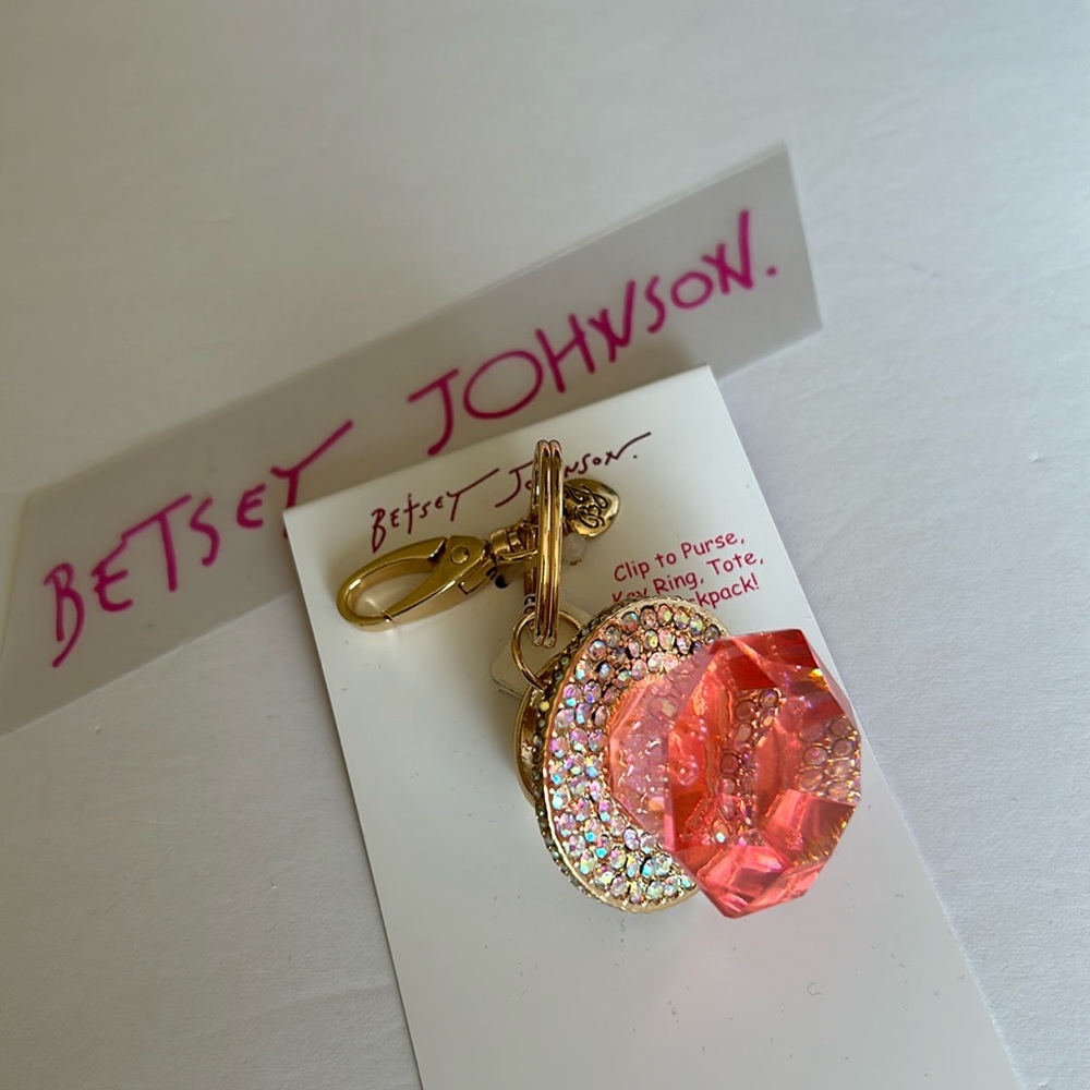 Betsey Johnson bling ring pop crystal handbag charm keychain